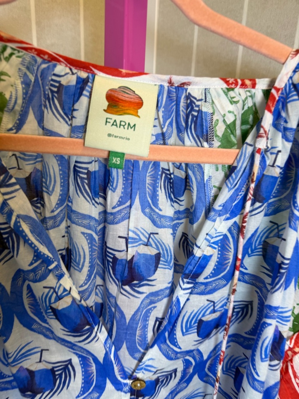 FARM RIO SKIRT SET Summer Multicolor Mix-Print Blouse in Blue, Red, Green - Picture 16 of 16